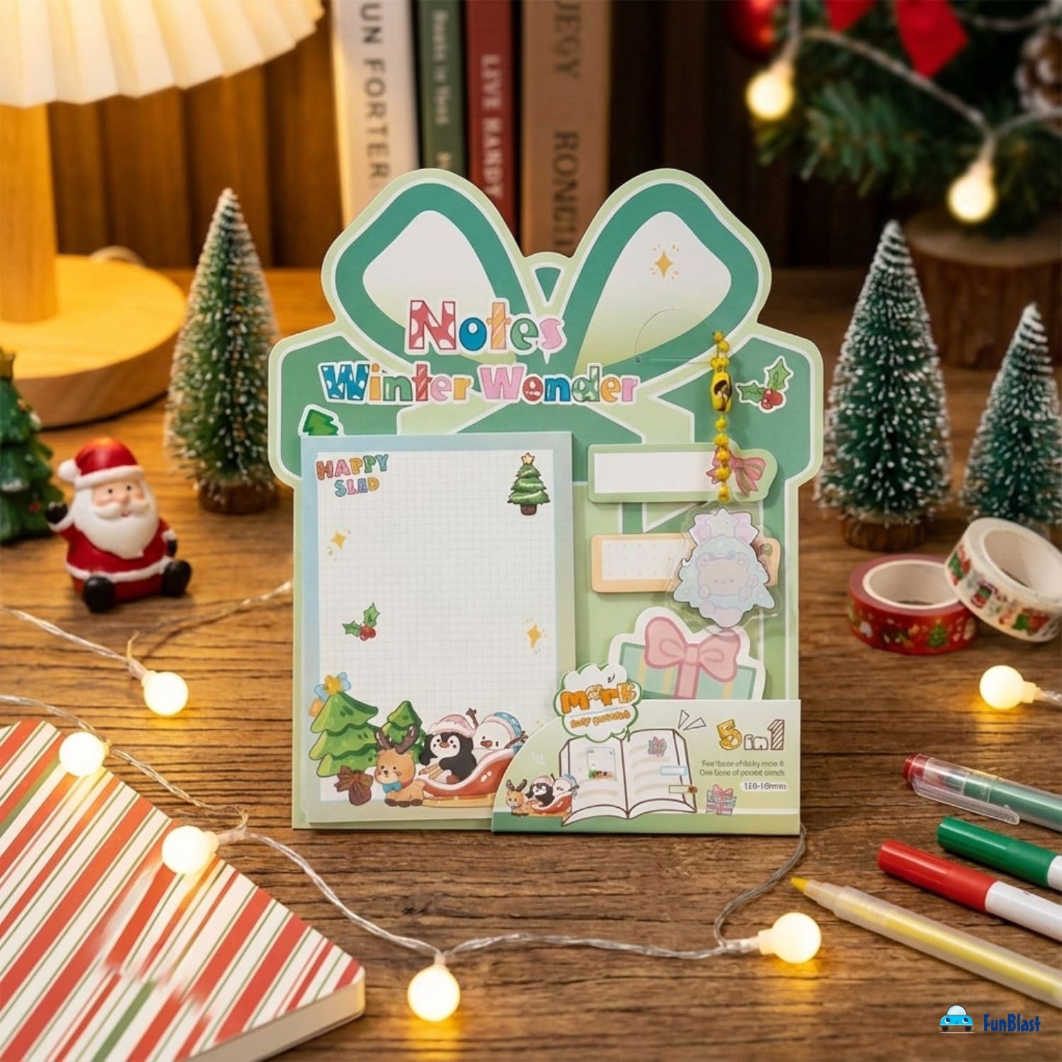 Christmas Sticky Notes - 30 Small Sticky, 30 Medium Sticky | Stationery Gift For Student - Green