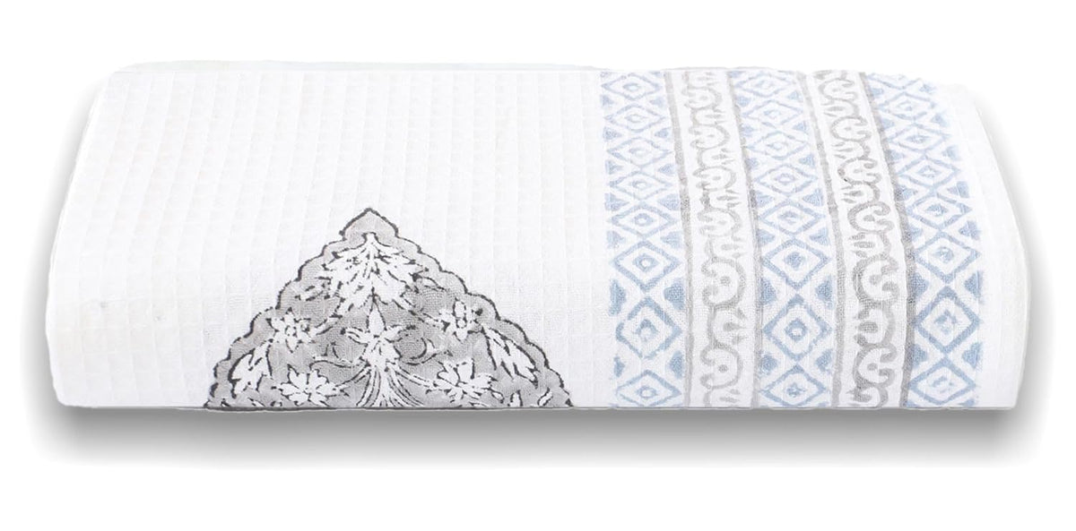 Urbano Homz 100% Cotton Large Size Waffle Weave Bath Towel 200 Gsm | Lightweight & Quick Dry Waffle Weave Ethnic Soft Towels (Grey)