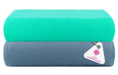 Casa Copenhagen Designed In Denmark Waffle Super Soft 2 Pieces 100% Cotton Large Bath Towel 525 Gsm - Dusty Blue & Aqua Blue