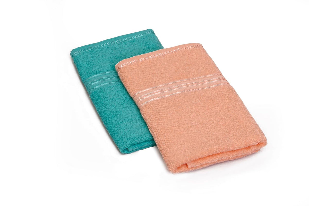 Liberty Towels Soft Cotton Small Size Hand & Face Towels 400 Gsm | Quick Dry Sweat & Workout Towels For Men & Women (Peach & Green) - Pack Of 2