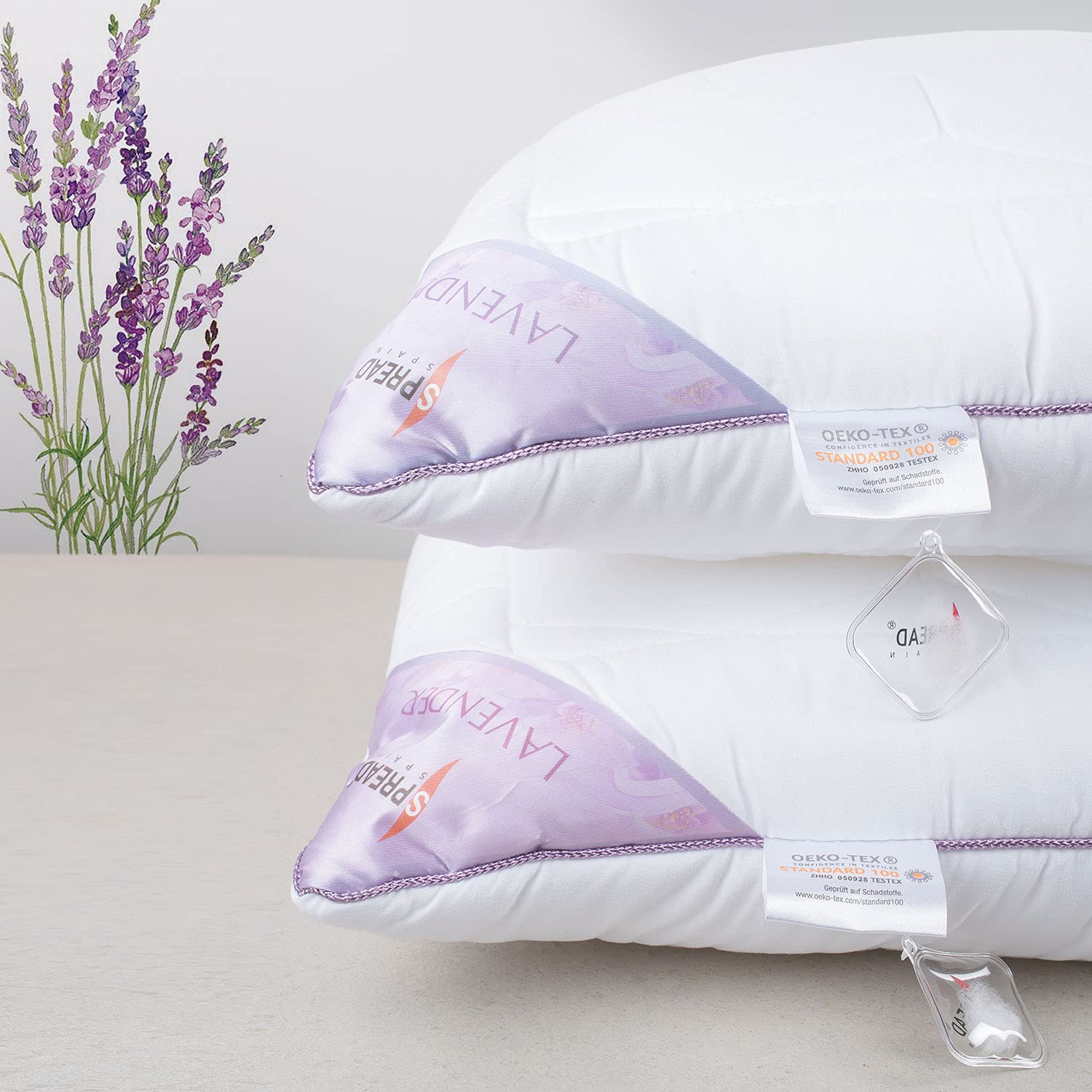 Lavender Suede Fabric Pillow With Microfiber Filling Pillow, White, Size - 45 X 68 Cm | Perfect For Side Sleepers, Back & Stomach Sleepers | Hypoallergenic, Bed Pillow - Pack Of 2