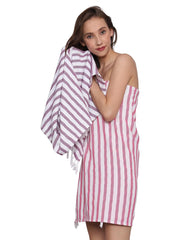 Patvy Bath Towels 240 Gsm | Light Weight Turkish Style Stripe Bath Towels For Men & Women Large Size (Rose)- Pack Of 1