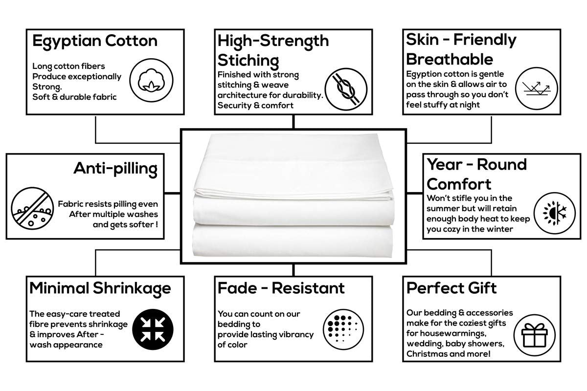 100% Cotton Double Bedsheets Size - 81 X 96 Inches, White | 750 Thread Count Sateen Finish Luxuries - Ideal For Guest Room, Hotel Quality | 1 Piece Bed Sheet