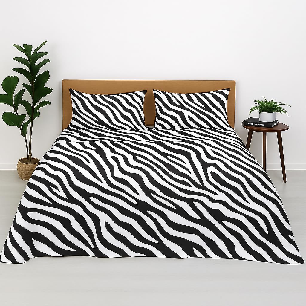 Double Bedsheet With 2 Pillow Covers - 90 X 100 Inches, White & Black | Soft, Breathable & Skin-Friendly Bedding For Daily Use | Machine Washable & Long-Lasting