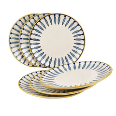 Hand Painted Ceramic Dinner Serving Plates Set Of 6 - White & Blue, 10 Inches | Full Plates - Ceramic Platter - Kyoto Collection