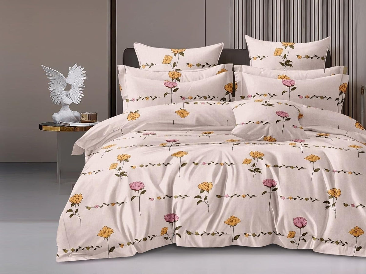 Printed Double Bedsheet For Super King Size With 2 Matching Pillow Covers - 108 X 108 Inches, Peach | 300 Thread Count Skin Friendly & Luxuriously Smooth To Touch Bedsheet