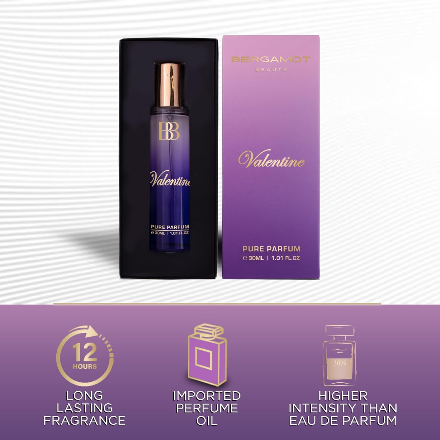 Bergamot Beaute Valentine Pure Parfum 30ml 1.0 Fl.oz. | 12+ Hrs Long Lasting Perfume For Women | Higher Concentration Than EDP