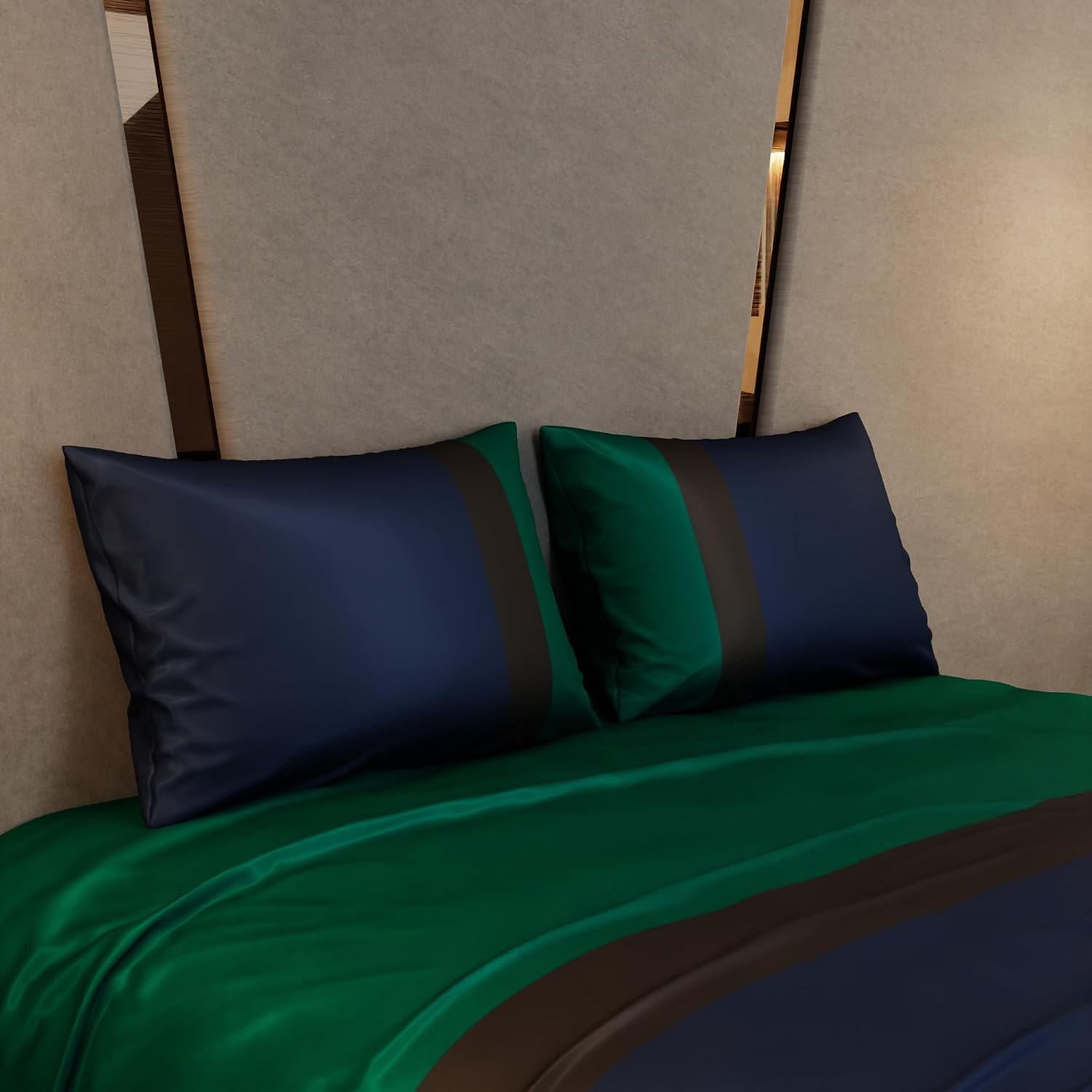 Super King Bedsheet With 2 Pillow Covers & Comforter - 108 X 108 Inches, Navy & Green | Hypoallergenic, Breathable, Gentle On Skin & Hair, Fade & Wrinkle Resistant, Wedding Gift For Couples