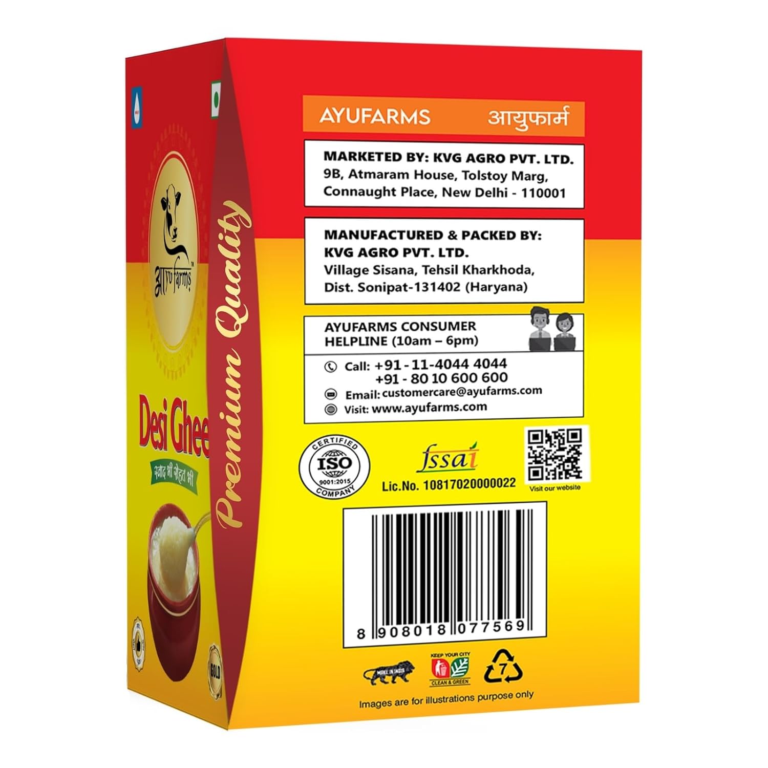 100% Natural Desi Ghee By Ayufarms | High In Vitamin A, Curd Cultured & Churned Ghee For Laddu & Suji Halwa | (1 Litre) 33.8 Ounce | Box Pack