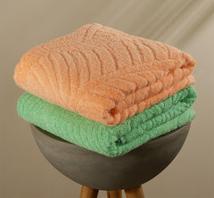 Musa Banana Bath Towels 400 Gsm | Towels With Free Bag Terry Towels Large Size | Super Soft & Super Absorbent (Peach Fuzz + Ming Green) Pack Of 2