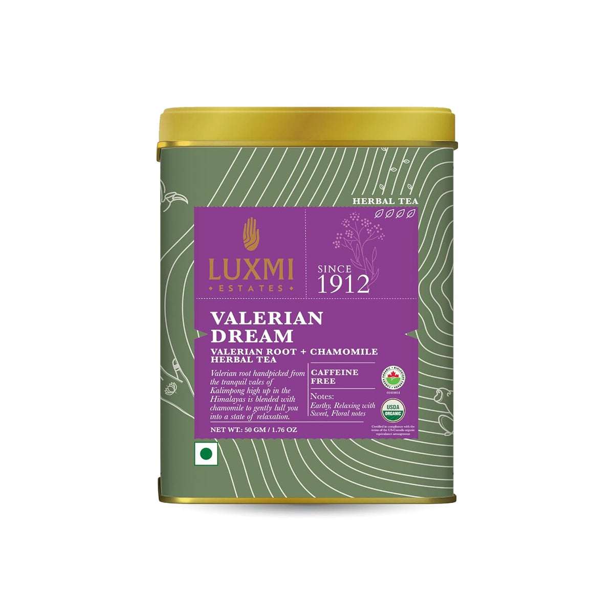 Luxmi Estates Valerian Dream Herbal Tea - 50gm, 1.7 Ounce, 25 Cups | USDA Certified Organic Valerian Root + Chamomile Herbal Tea - Gluten Free, Caffeine Free Tea Bags