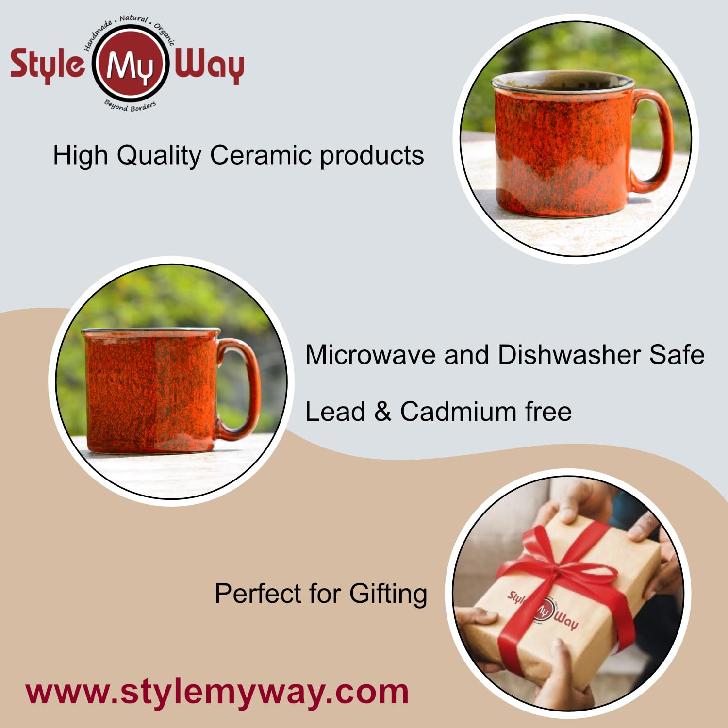 Studio Pottery Ceramic Maggi Bowl Or Mug With Handle 550ml, Ombre Red | Jumbo Ceramic Coffee & Tea Mug | Cereal Bowl - Big Milk Mug - Large Beer Mug