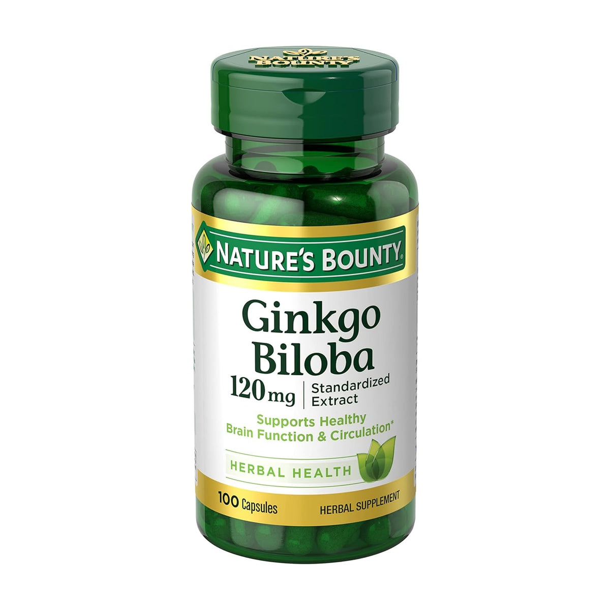 Nature's Bounty Ginkgo Biloba 120mg, Help Maintain Healthy Circulation, Supports Healthy Brain Function | 100 Capsules 100gm 0.2lbs