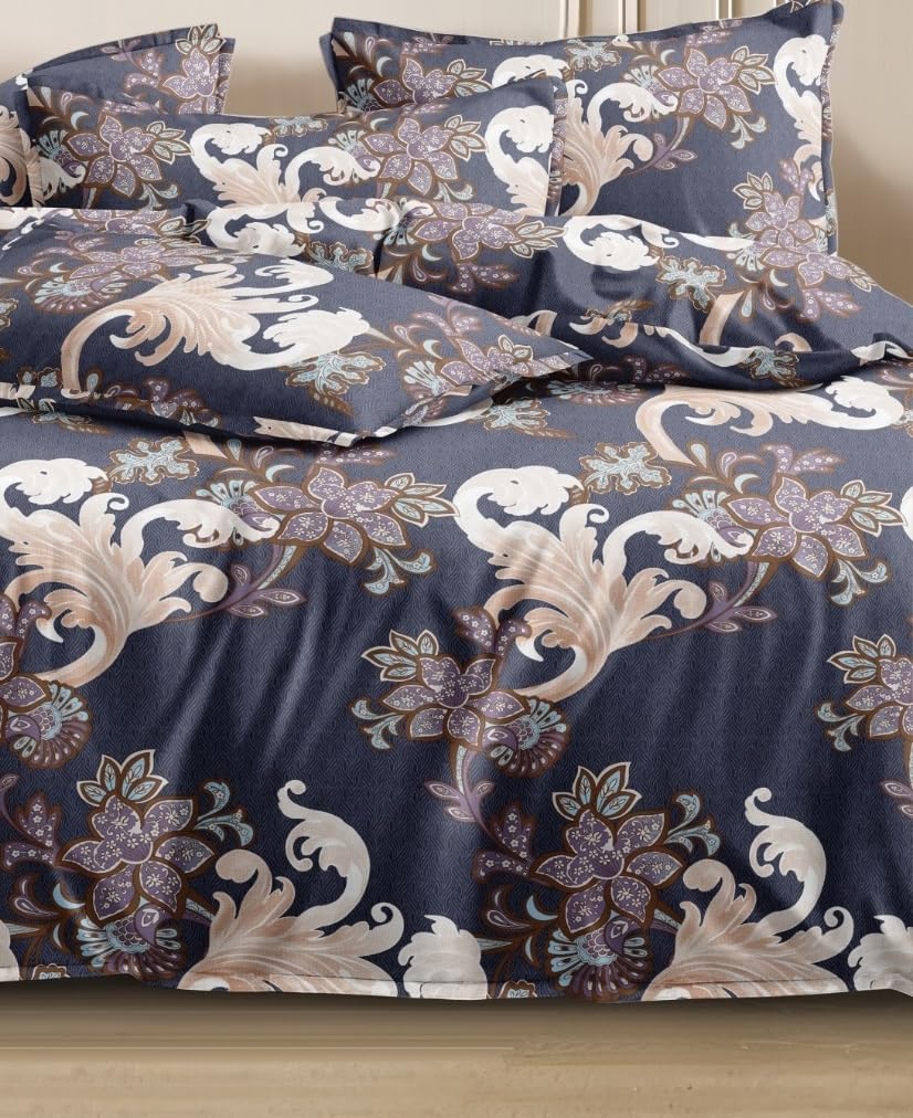 Printed King Size Double Bed Bedsheet With 2 Pillow Cover | 72 X 78 Inches, Dark Blue | All Around Elastic Fitted Bedsheet | Softness & Comfortable Rest In Any Season