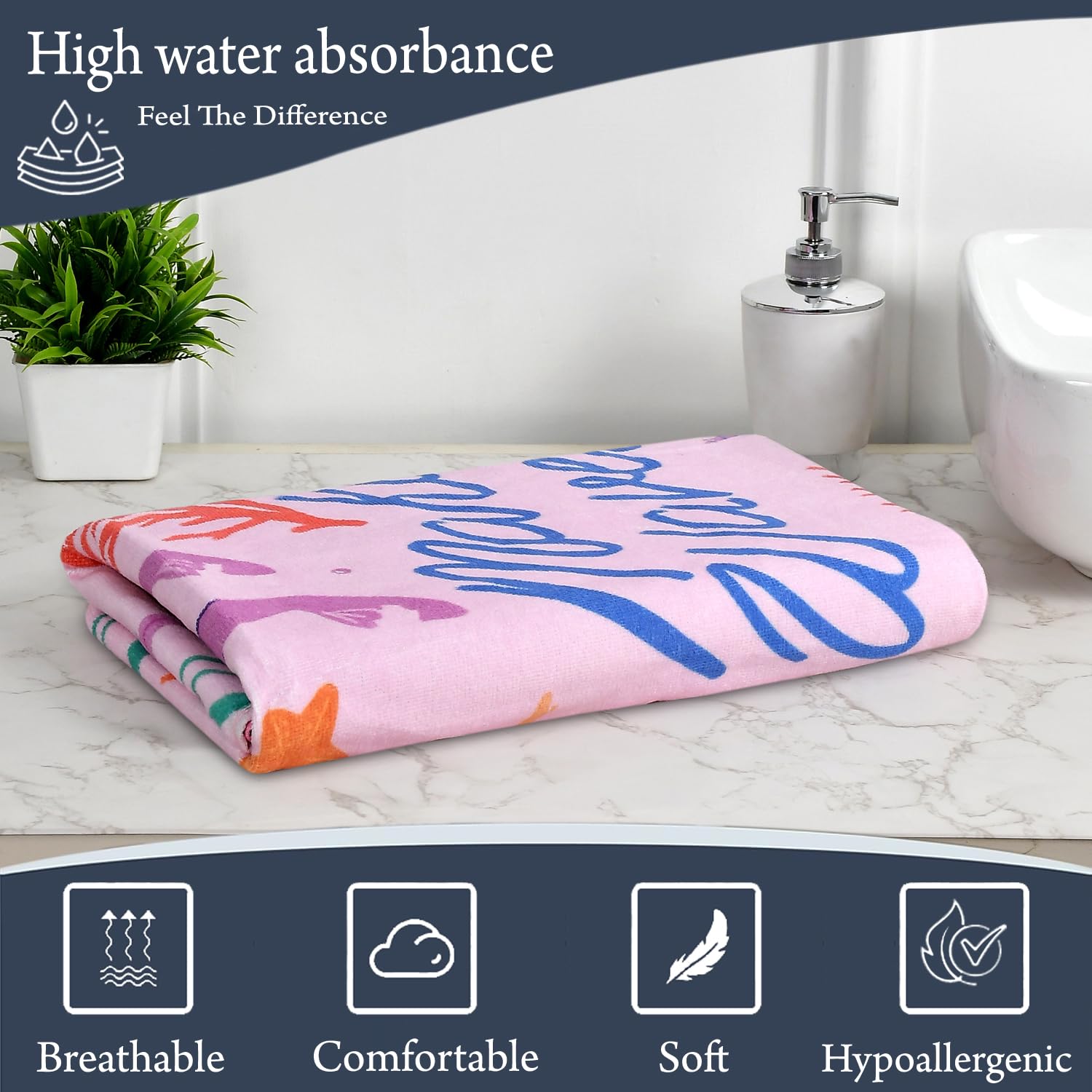Fresh From Loom 100% Cotton Fur Hypoallergenic Bath Towel For Kids 300 Gsm | Double Stitched Edge (Navy Blue)