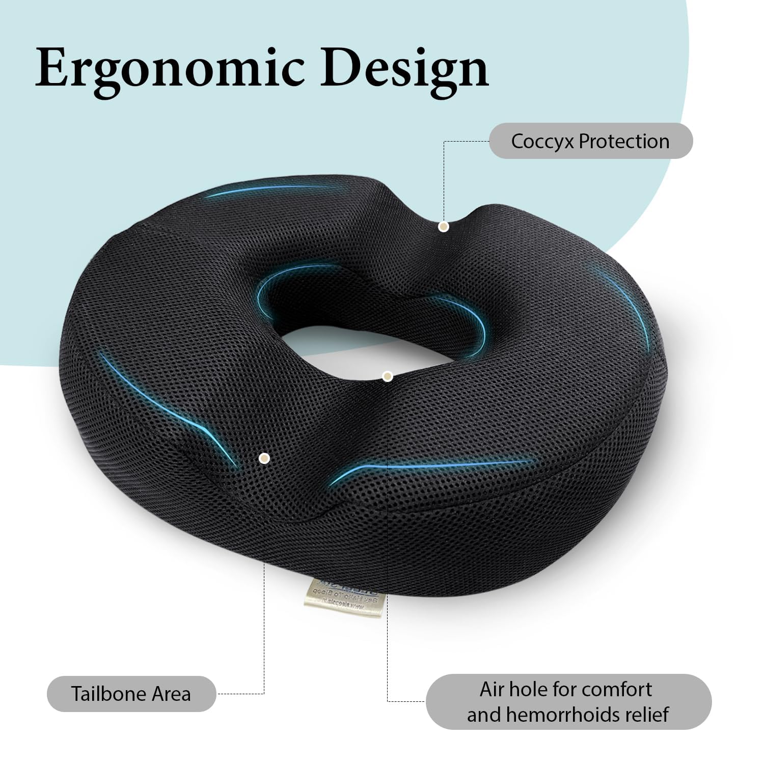 Donut Pillow For Tailbone Pain, Coccyx Seat Cushion, Gel Memory Foam Pillow | For Chair-Hemorrhoid & Piles Pillow -Car Seat, Hemorrhoids Fistula Prostate Post Relief, Black & Blue