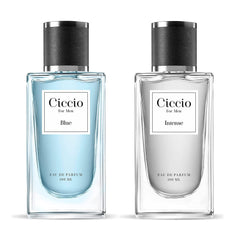 Ciccio Blue + Intense Eau De Parfum For Men 100ml 3.4 Fl.oz. Each Pack Of 2 | Long Lasting Luxury Fragrance