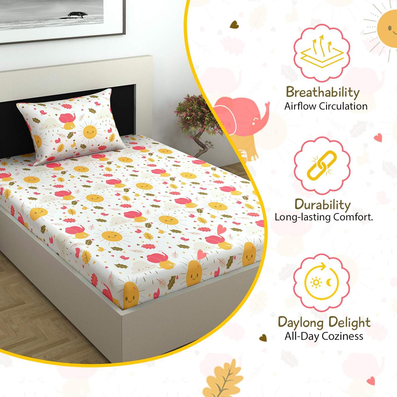 1 Single Bedsheet With 1 Pillow Cover - 57 X 87 Inches, White | Skin Friendly Fabric For Everyday Use - Soft, Breathable & Comfortable Sleeping