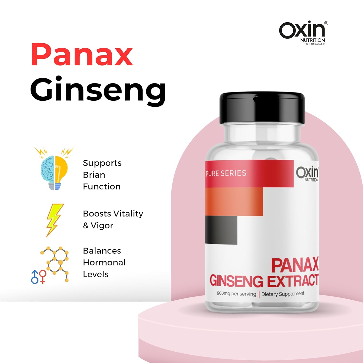 Oxin Nutrition Panax Ginseng Extract, Designed For Regular, Consistent Use To Promote Long - Term Health Benefits | 30 Veg Capsules 50gm 0.1lbs