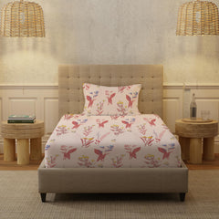 Printed Bedsheet For Single Bed With 1 Pillow Cover (Size 58 X 90 Inches) Peach | Bedding Set Is Beautifully Coordinated | Breathable, Lightweight & Easy To Maintain