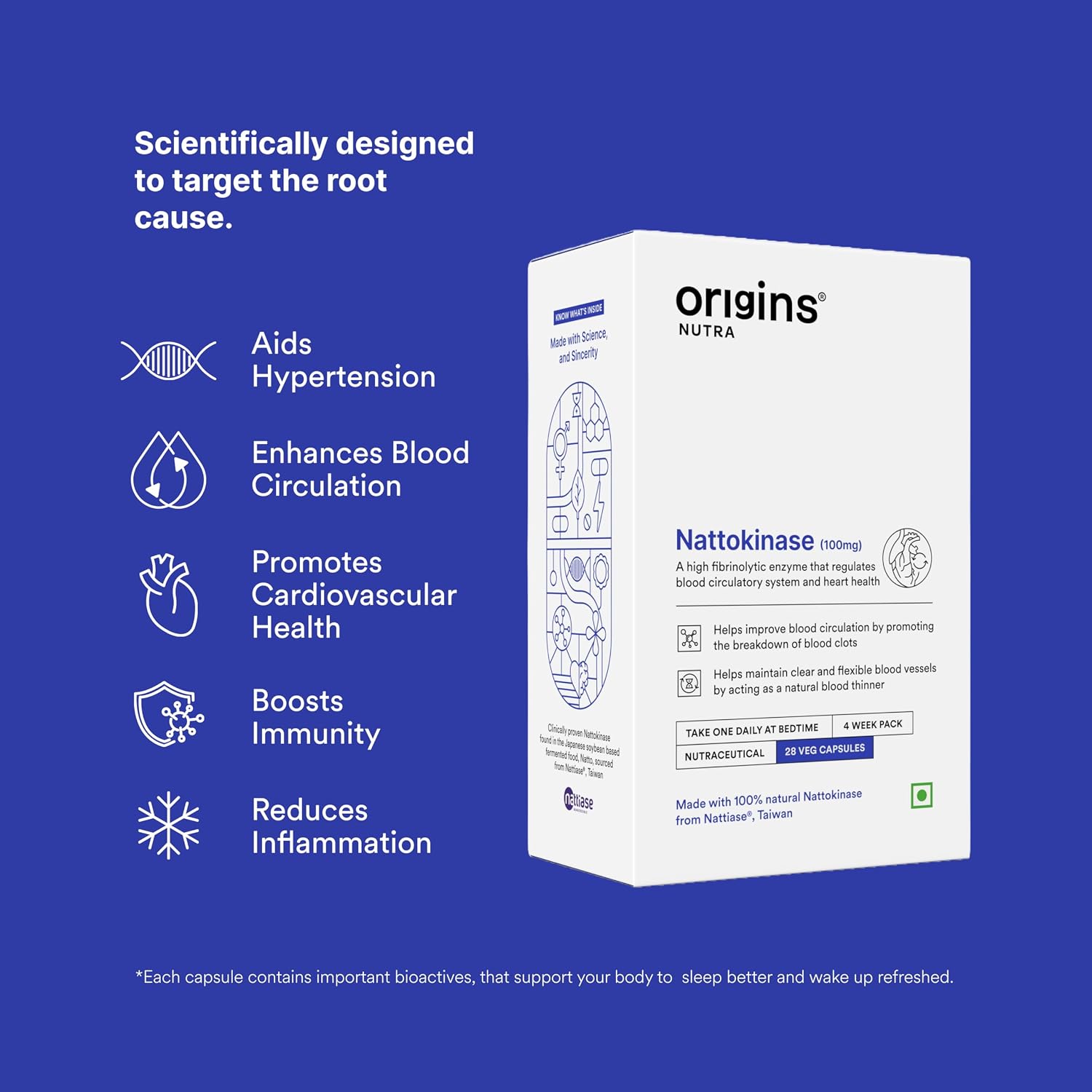 Origins Nutra Nattokinase Promote Heart Health, Natural Blood Thinner, Control Blood Pressure | Gmp Certified, For Men & Women | 28 Capsules, 50gm 0.1lbs