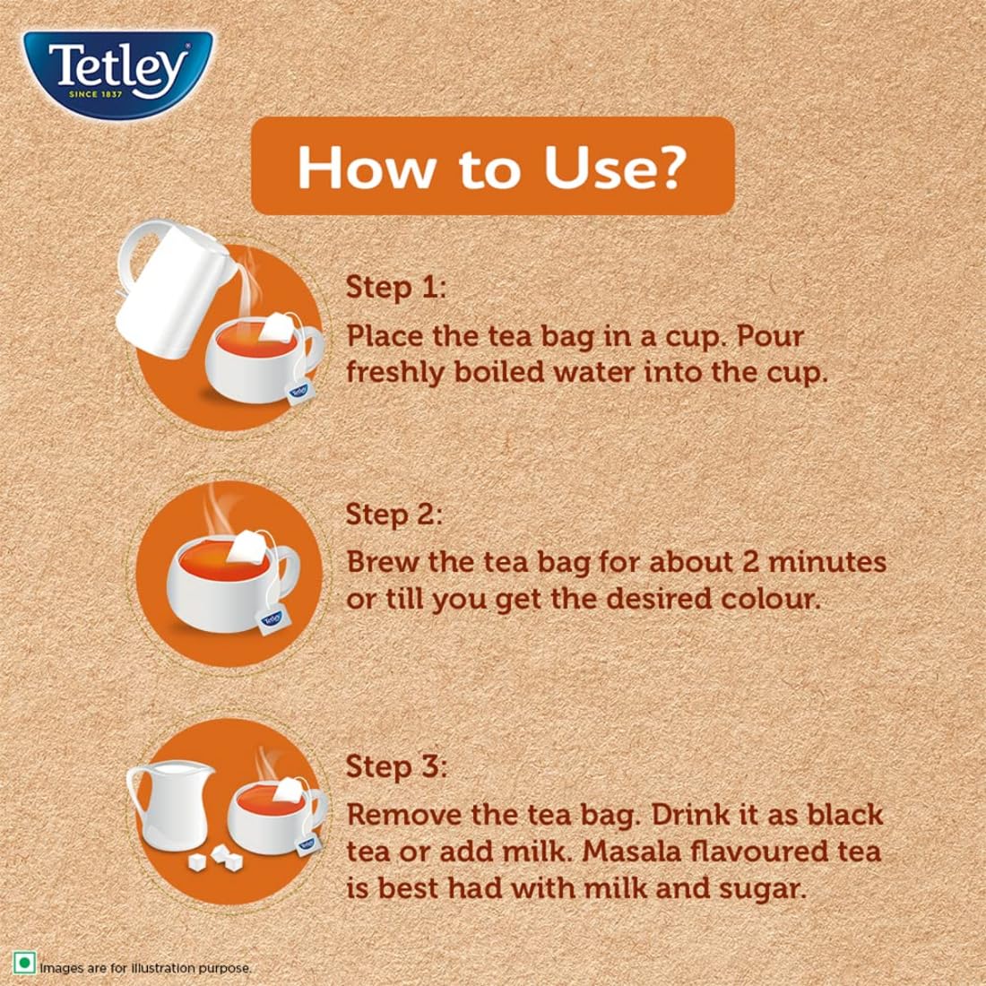 Tetley Masala Chai Flavored Tea - 50 Tea Bags | Environment Friendly Tea Bags, Biodegradable - Caffeine Free, Plastic Free