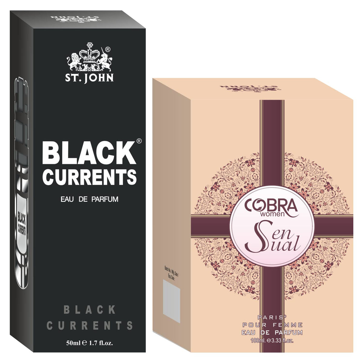 St. john Cobra Sensual Pour Femme Eau De Perfume 100ml 3.4 Fl.oz. & Black Currents Eau De Perfume 50ml 1.6 Fl.oz. | Best Husband & Wife Gift