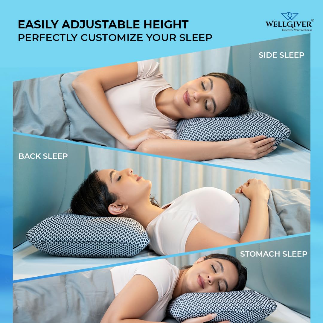 Ergonomic Memory Foam Pillow For Neck Pain Relief - 21 X 14 X 4.5 Inch | Orthopedic Pillow For Side, Back Sleeping | For Head Pain Relief, Washable Midnight Blue Cover - Pack Of 2