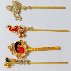 Laddoo Gopal Dress & Murti Combo, Bal Gopal Ji, Golden, Brass, Size - No.1, Kanha Ji - Dress, Pagdi & Bansuri Set, Golden Handmade Idol, Metal Laddu Gopal Statue - 4 Inch, Home Décor