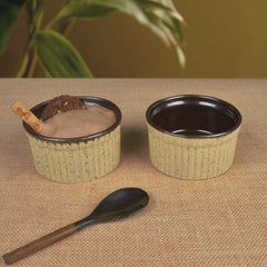 Studio Pottery Ceramic Dessert Dip Bowls Set Of 2 - 150ml Each, Beige & Brown | Chutney Bowls - Ketchup Bowls