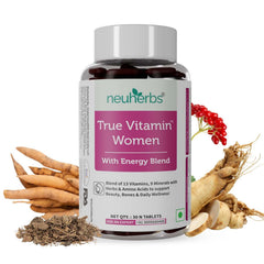 Neuherbs True Vitamin Plant Based Multivitamin For Women With 13 Vitamins & 9 Minerals With Herbs To Support Beauty, Bones & Daily Wellness , Gluten Free | 30 Tablets , 50gm 0.1lbs