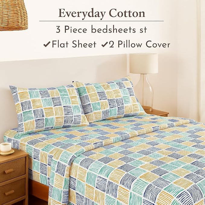 100% Pure Cotton Double Bed Bedsheet With 2 Pillow Covers - Size 90 X 100 Inches, Multicolor | Lightweight, Soft & Breathable Durable & Long-Lasting Bedsheet