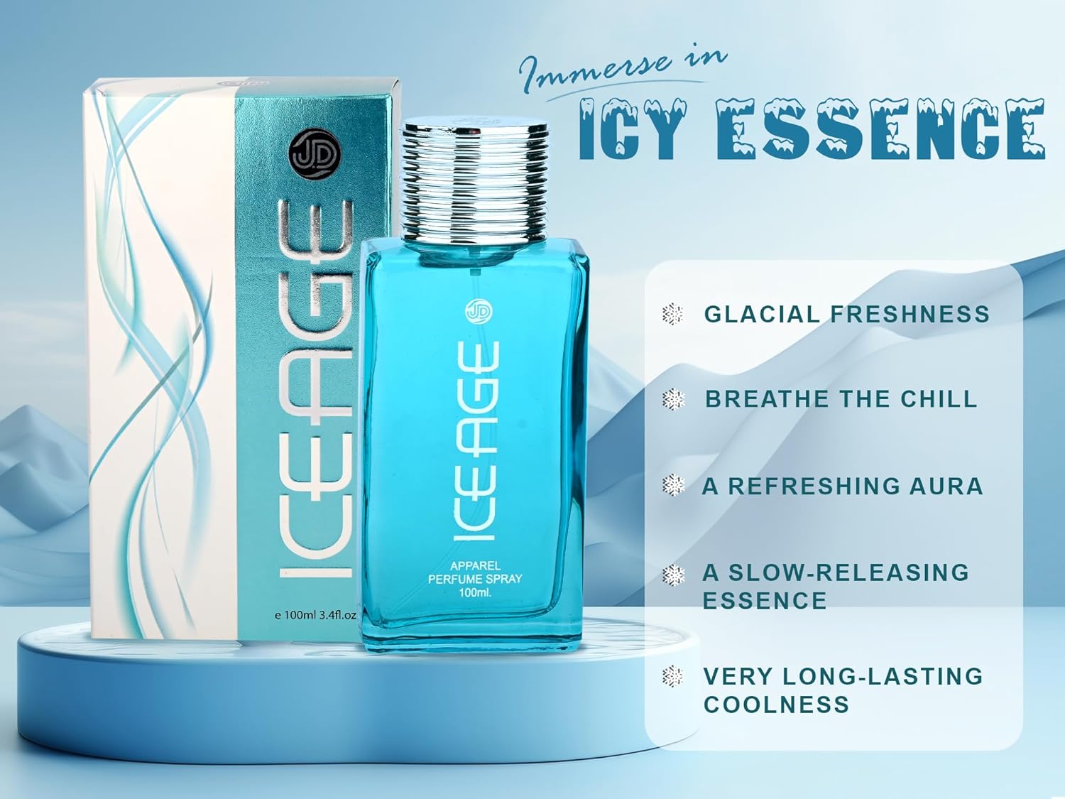JD International Iceage Apparel Unisex Perfume With Long Lasting Fragrance - 100ml, 3.4 Fol.oz.  | Perfume For Men & Women