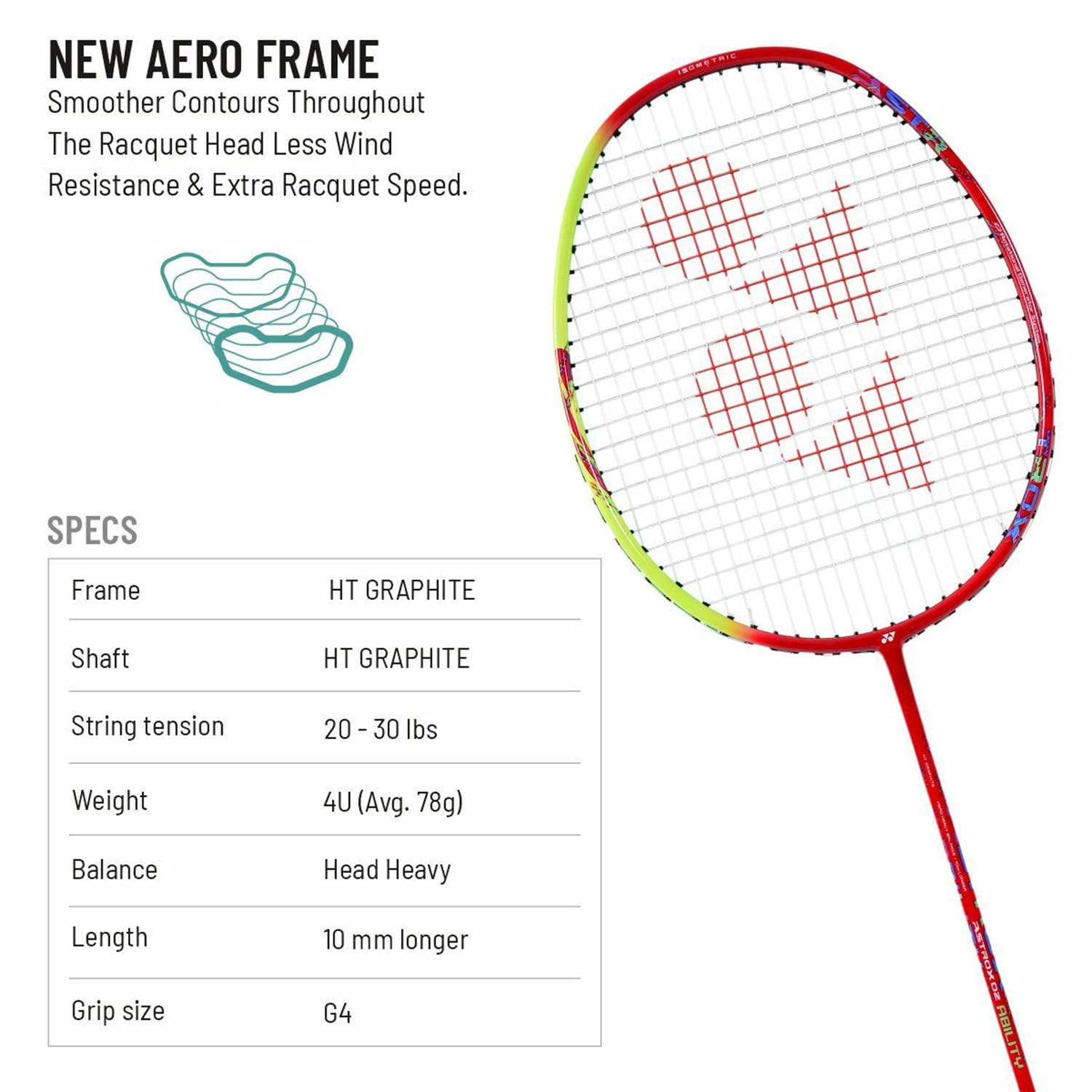 Yonex ASTROX 02 ABILITY Strung Badminton Racquet, 4u Colour - Red, Grip Size - G4, Material - Graphite