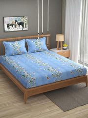 King Size Elastic Fitted Bedsheets With 2 Pillow Covers - 90 X 100 Inches, Sky Blue | Soft Wrinkle Free & Breathable Elastic Bedsheets - Durable & Long Lasting Bedsheet