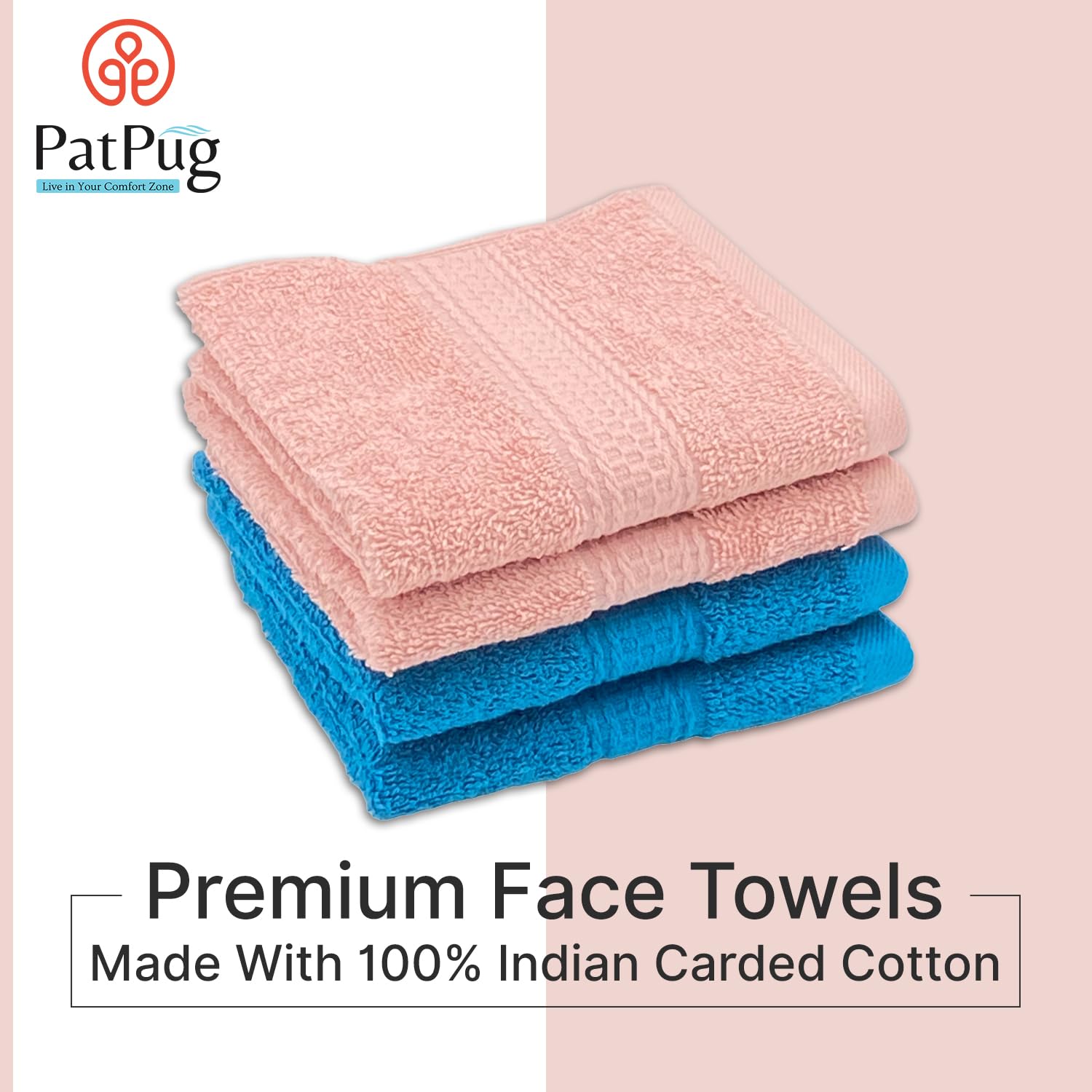 Patpug 100% Indian Ultra Soft Cotton Face Towel 500 Gsm | Napkin, Baby Face Towel, For Facewash, Gym, Travel, Hanky (Turqoiuse Blue & Baby Pink) | Pack Of 4