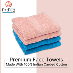 Patpug 100% Indian Ultra Soft Cotton Face Towel 500 Gsm | Napkin, Baby Face Towel, For Facewash, Gym, Travel, Hanky (Turqoiuse Blue & Baby Pink) | Pack Of 4