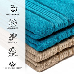 Akiko Home 100% Cotton Essential Series Hand Towels 800 Gsm | Soft, Absorbent & Durable, Cotton Hand Towel For Bathroom Use, Gentle On Skin- Pack Of 4 (Teal & Beige)