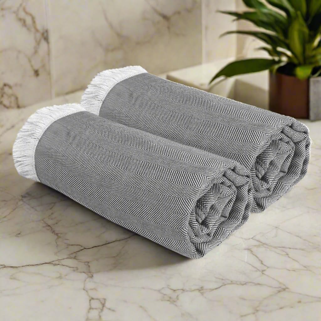 Heelium 100% Bamboo Bath Towel 800 Gsm | Ultra Soft & Lightweight Highly Absorbent & Fast Drying Turkish Bath Towel (Pack Of 2)- Dark Grey