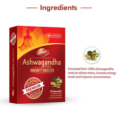Dabur Ashwagandha Capsules Immunity Booster 100% Ayurvedic, Relieves Stress & Increases Stamina, Immunity Booster | 20 Capsules 50gm 0.1lbs