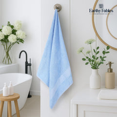 Earthy Fables Basic Bath Towel Pure Carded Cotton, Soft, Absorbent, Quick Dry & Skin-Friendly Towel, 400 Gsm (Sky Blue)