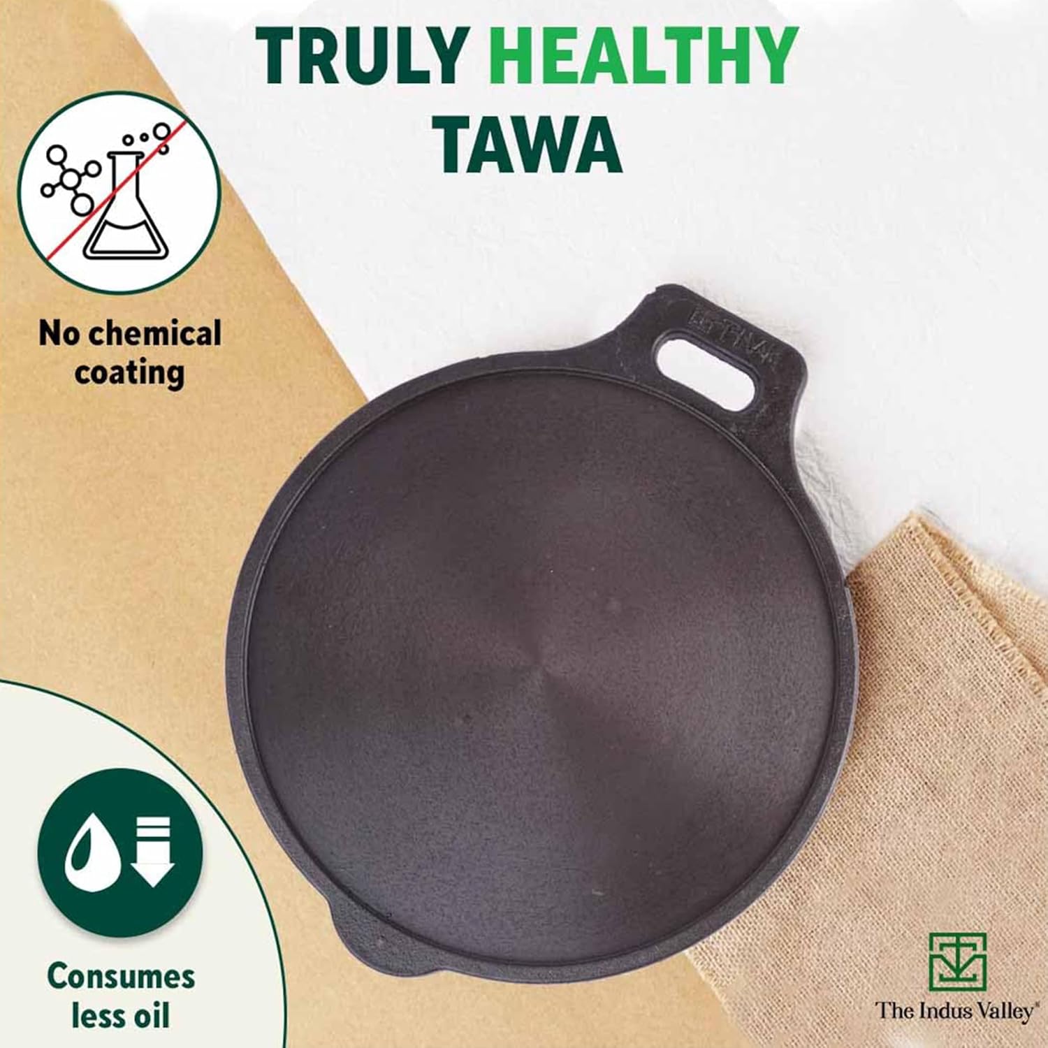 Super Smooth Cast Iron Tawa For Dosa, Chapathi - 30.5cm, 12 Inch, 2.9 Kg | Induction Friendly, Naturally Nonstick, Pre-Seasoned Tawa, 100% Pure & Toxin-Free, No Chemical Coating