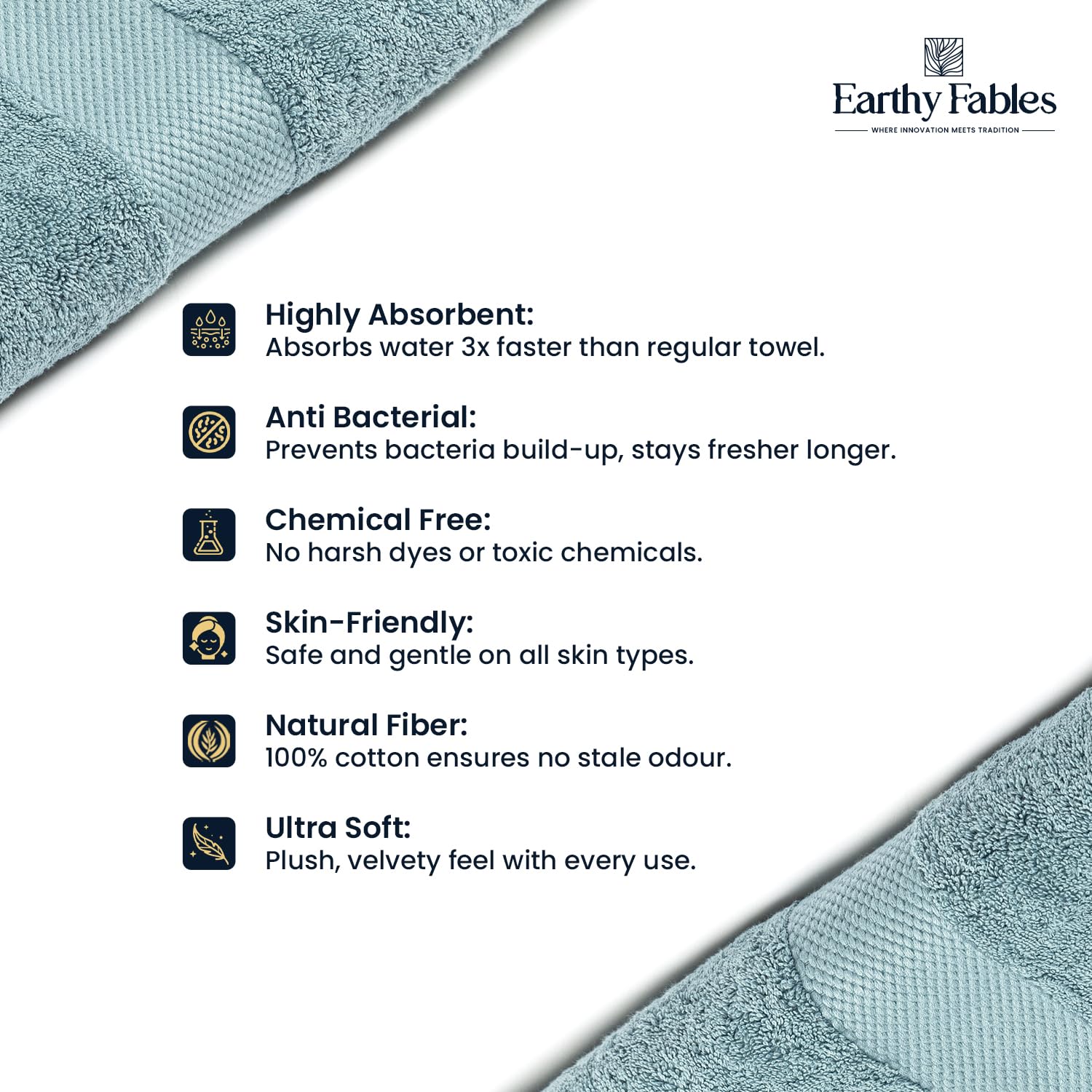 Earthy Fables Premium Bath Towel 600 Gsm | 100% Combed Cotton, Ultra Soft, Quick Dry & Highly Absorbent For Home, Travel & Acne-Prone Skin (Aqua)