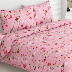 Queen Size Bed For Elastic Fitted Bedsheet With 2 Pillow Covers | 50 X 78 X 10 Inches, Pink & Red | Softness, Durability & Comfort | Perfect For Everyday Use