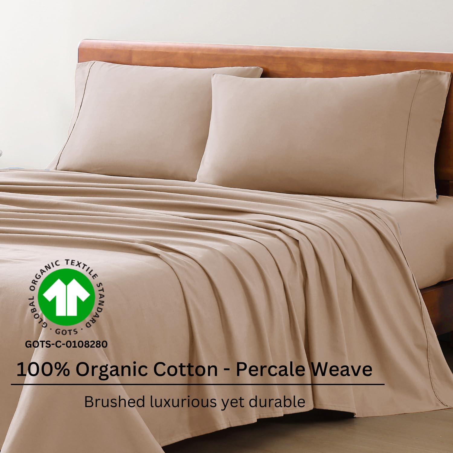 1 Elastic Fitted Bedsheet For Super King Size & 2 Pillow Cover - 72 X 78 Inches, Taupe | Durable & Fade Resistant | Pure Comfort Of Organic Cotton