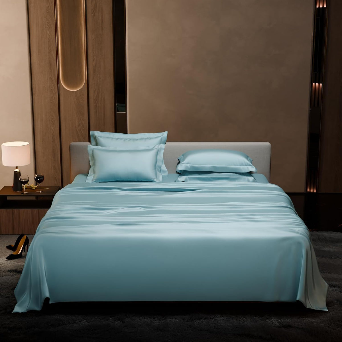 Bedding Set 1 Bedsheet King Size With 4 Pillow Cover - 108 X 108 Inches, Dreamy Blue | Wedding, Bedroom, Date Night Collection | 300 Thread Count