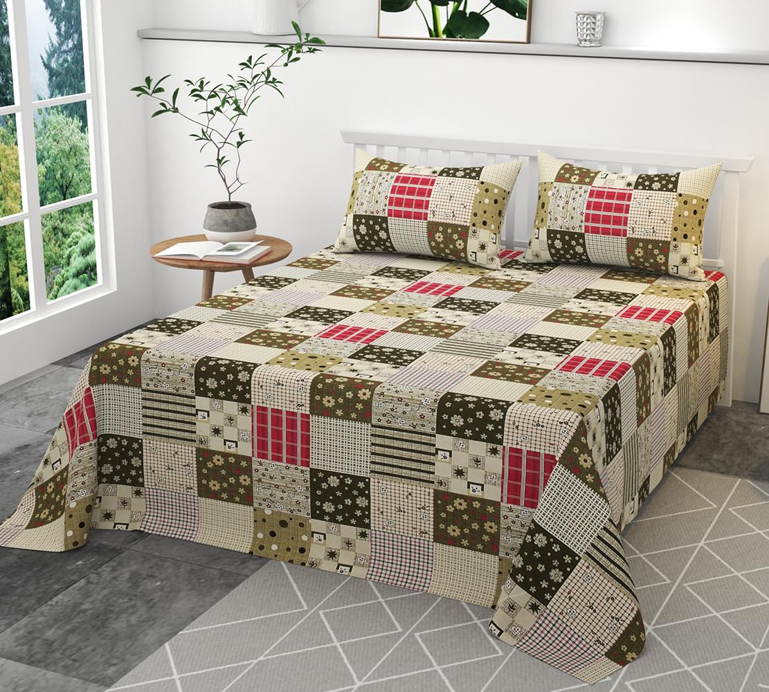 100% Pure Cotton Double Bedsheet With 2 Pillow Covers - 90 X 90 Inches, Multicolor | Soft, Breathable & Skin-Friendly Fade Resistant Double Bedsheet