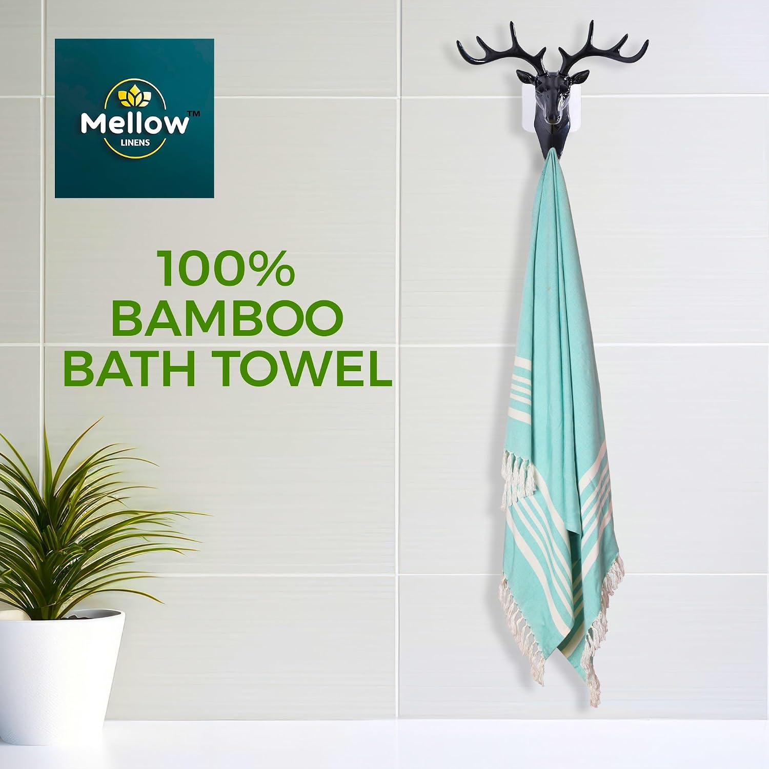Mellow 100% Bamboo Large Bath Towel 245 Gsm | For Women & Men | Ultra Soft, Premium Absorbent, Lightweight, Quick Dry Towel (Luminous Jade) 250 Tc