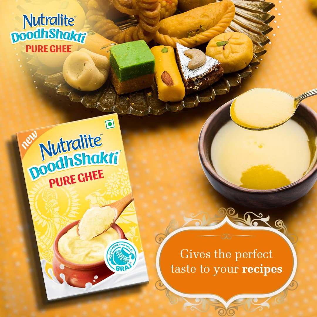 100% Natural Doodhshakti Pure Ghee By Nutralite | Rich Source Of Vitamin A & Healthy Delicious Pure Ghee Good For Halwa | (1 Liters) 33.8 Ounce | Box Pack