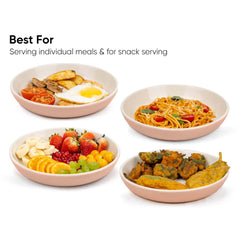 Ceramic Pasta Bowl Set Of 2 Pcs, 22cm - Pink Outside, 300ml Each | Stoneware Ceramic Serving Bowls With Glossy Finish | Pasta Plate - Deep Plate | Ceramic Bowl - Pasta Serving Plate